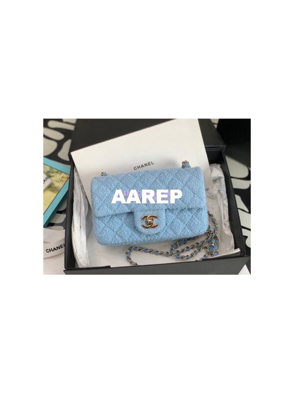 Replica Chanel Quilted Tweed Mini Flap Bag in Light Blue A69900 (Limited) 4