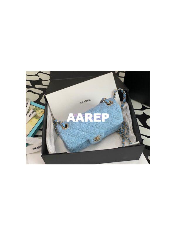 Replica Chanel Quilted Tweed Mini Flap Bag in Light Blue A69900 (Limited) 5