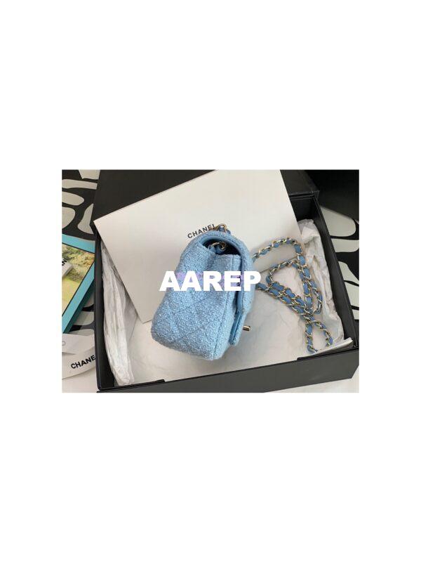 Replica Chanel Quilted Tweed Mini Flap Bag in Light Blue A69900 (Limited) 6