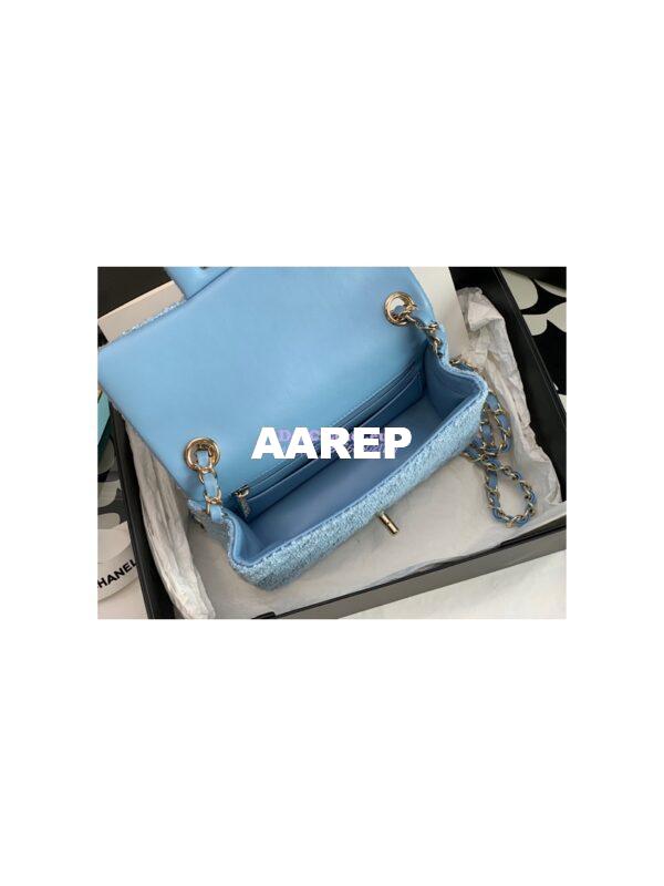 Replica Chanel Quilted Tweed Mini Flap Bag in Light Blue A69900 (Limited) 7