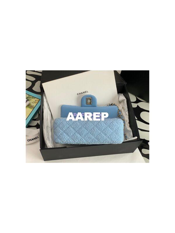 Replica Chanel Quilted Tweed Mini Flap Bag in Light Blue A69900 (Limited) 10