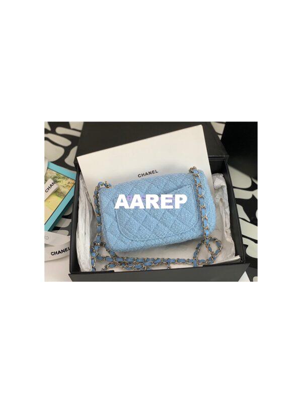 Replica Chanel Quilted Tweed Mini Flap Bag in Light Blue A69900 (Limited) 11