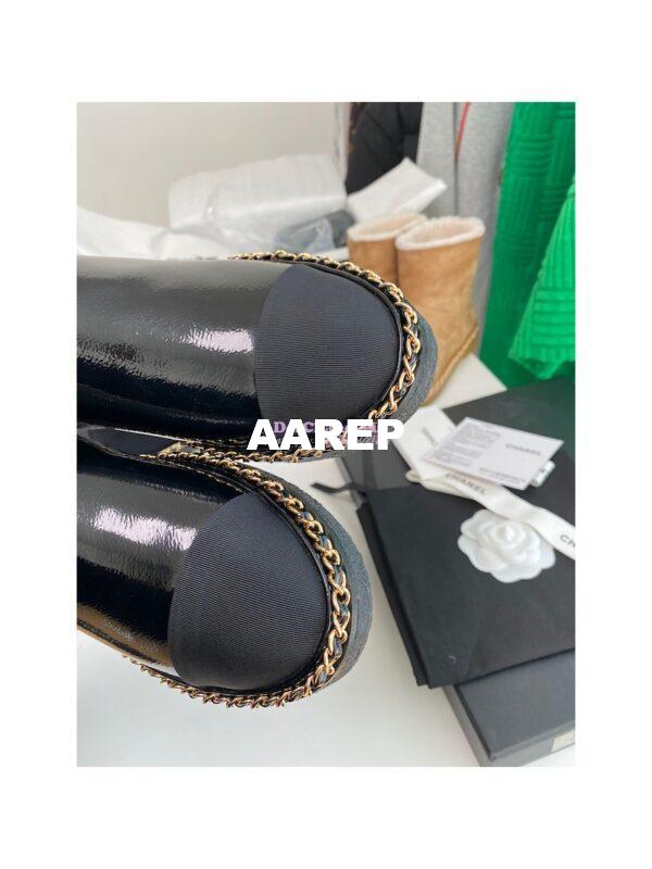 Replica Chanel Black Patent Leather Chain Link Ankle Boots with Shearling Fur G34113 9