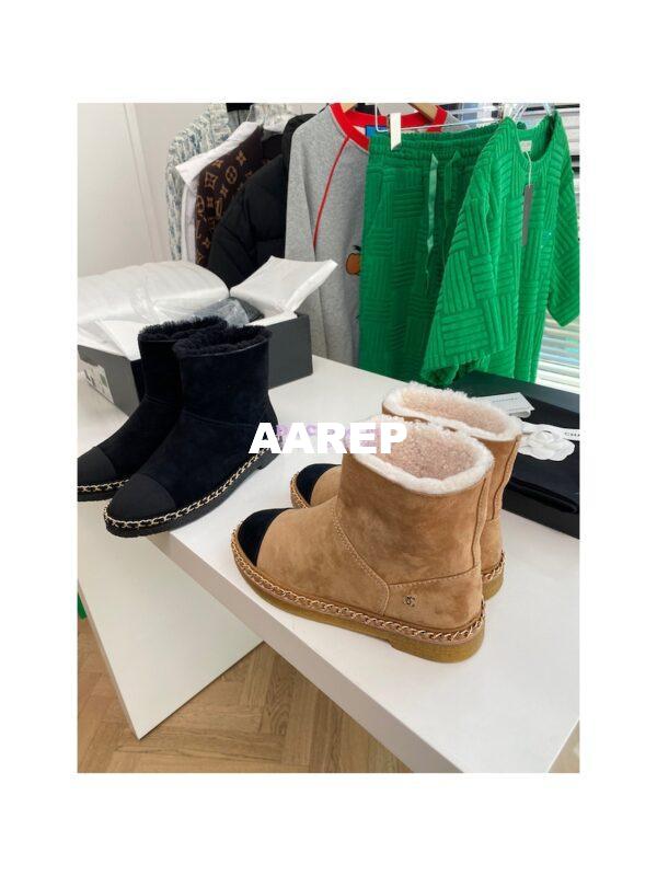Replica Chanel Brown Suede Chain Link Ankle Boots with Shearling Fur G34113 5