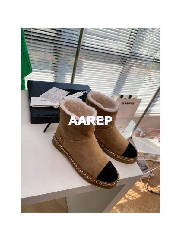 Replica Chanel Brown Suede Chain Link Ankle Boots with Shearling Fur G34113 8