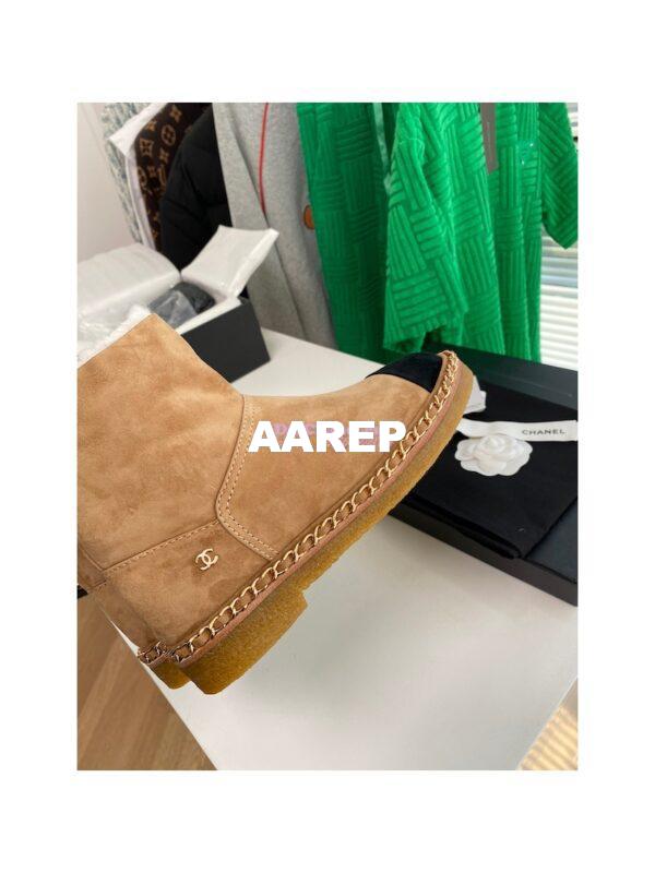 Replica Chanel Brown Suede Chain Link Ankle Boots with Shearling Fur G34113 9