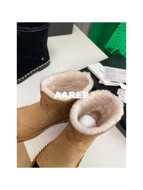 Replica Chanel Brown Suede Chain Link Ankle Boots with Shearling Fur G34113 10
