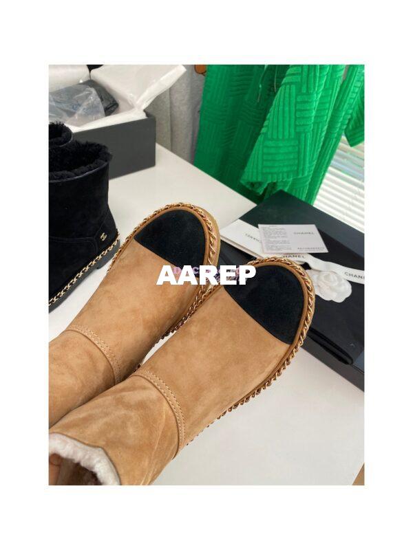 Replica Chanel Brown Suede Chain Link Ankle Boots with Shearling Fur G34113 11