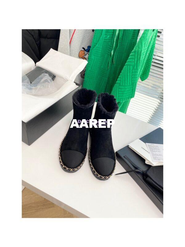 Replica Chanel Black Suede Chain Link Ankle Boots with Shearling Fur G34113 3