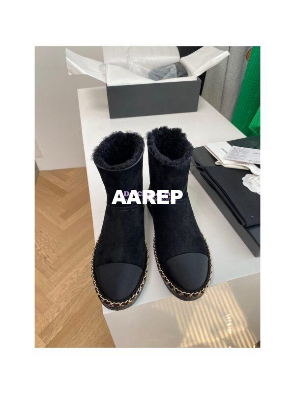 Replica Chanel Black Suede Chain Link Ankle Boots with Shearling Fur G34113 5