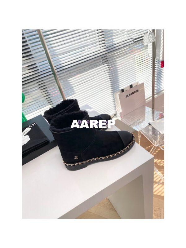 Replica Chanel Black Suede Chain Link Ankle Boots with Shearling Fur G34113 8