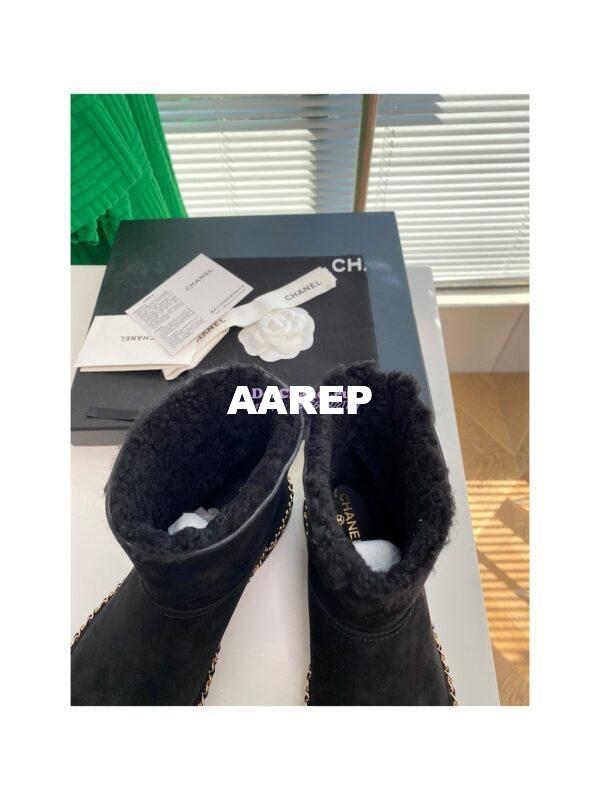 Replica Chanel Black Suede Chain Link Ankle Boots with Shearling Fur G34113 10