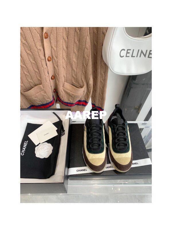 Replica Chanel Quilted Sneakers Fabric & Suede Calfskin G38501 Brown Beige 3