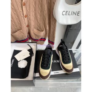 Replica Chanel Quilted Sneakers Fabric & Suede Calfskin G38501 Brown Beige 2