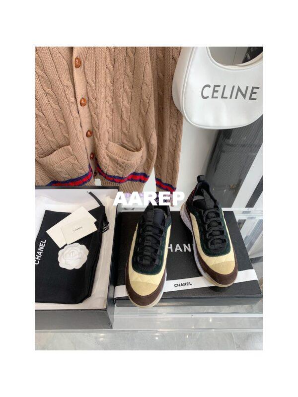 Replica Chanel Quilted Sneakers Fabric & Suede Calfskin G38501 Brown Beige 4