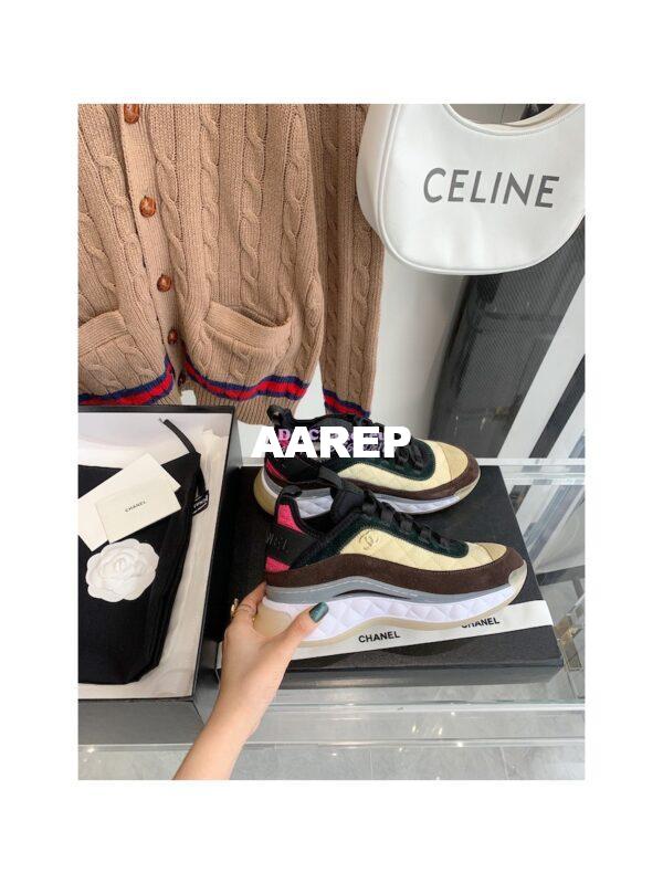 Replica Chanel Quilted Sneakers Fabric & Suede Calfskin G38501 Brown Beige 6