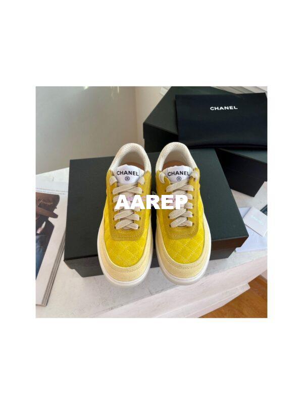Replica Chanel Sneakers Mesh and Velvet G37488 Yellow 3