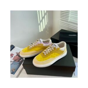 Replica Chanel Sneakers Mesh and Velvet G37488 Yellow 2