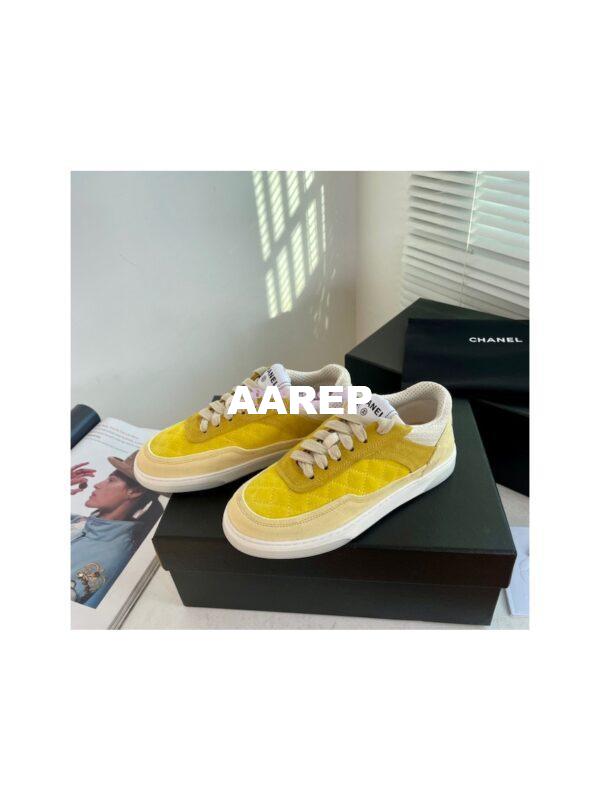 Replica Chanel Sneakers Mesh and Velvet G37488 Yellow 4