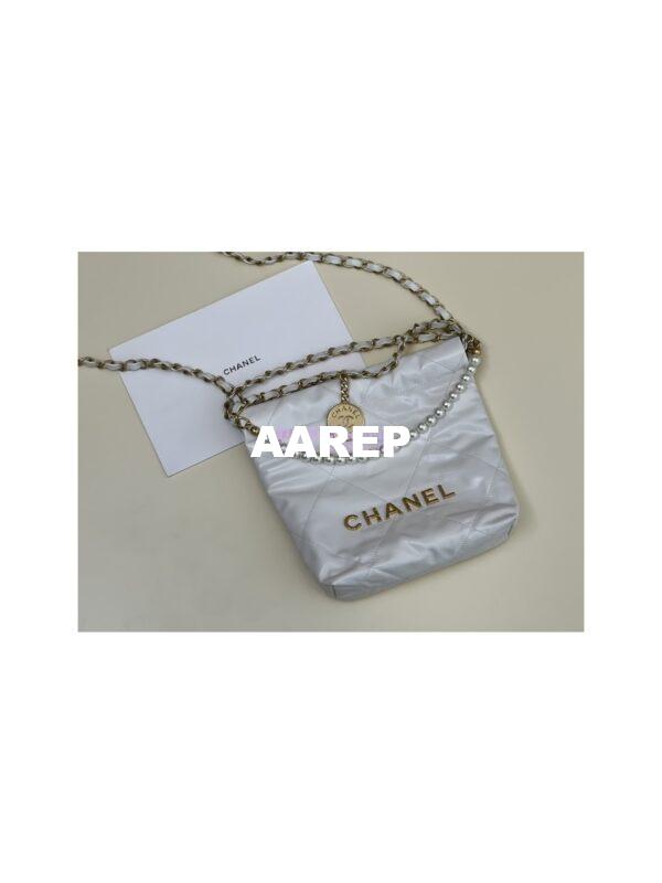 Replica Chanel Mini 22 Handbag Shiny Calfskin & Gold Metal AS3980 White