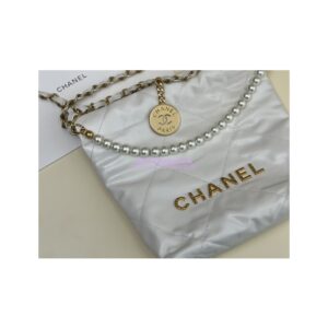 Replica Chanel Mini 22 Handbag Shiny Calfskin & Gold Metal AS3980 White 2