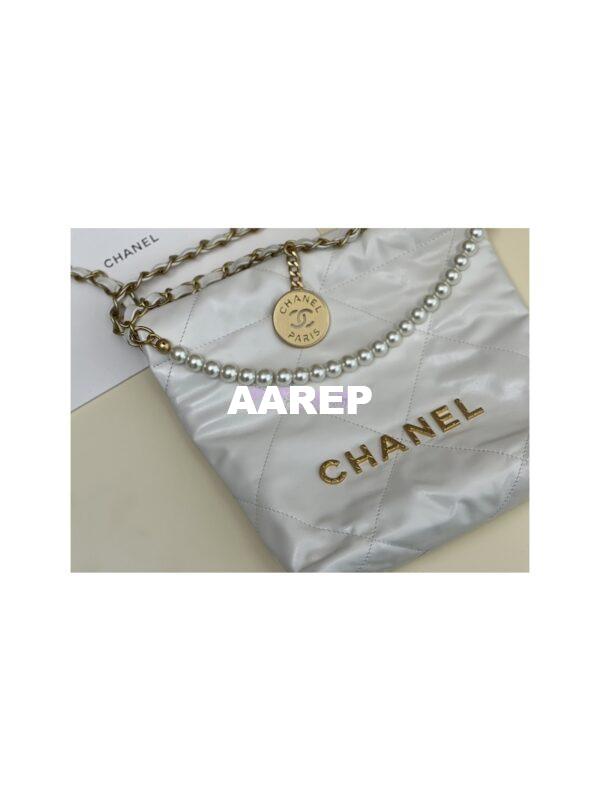 Replica Chanel Mini 22 Handbag Shiny Calfskin & Gold Metal AS3980 White 2
