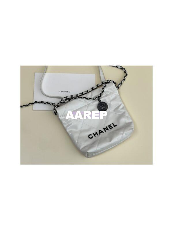 Replica Chanel Mini 22 Handbag Shiny Calfskin & Gold Metal AS3980 White 12