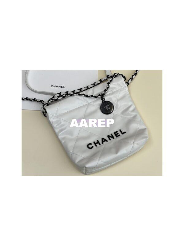 Replica Chanel Mini 22 Handbag Shiny Calfskin & Gold Metal AS3980 White 13