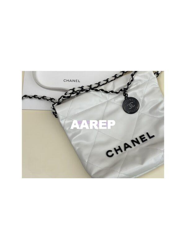 Replica Chanel Mini 22 Handbag Shiny Calfskin & Gold Metal AS3980 White 14