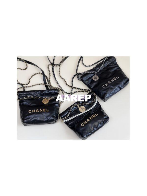 Replica Chanel Mini 22 Handbag Shiny Calfskin & Gold Metal AS3980 Black