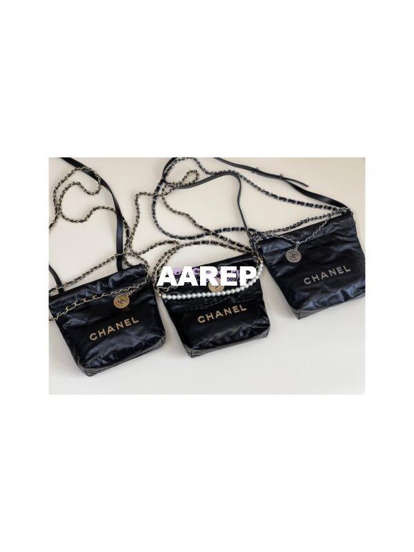 Replica Chanel Mini 22 Handbag Shiny Calfskin & Gold Metal AS3980 Black 2