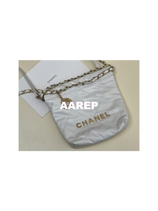 Replica Chanel Mini 22 Handbag Shiny Calfskin & Gold Metal AS3980 White 25