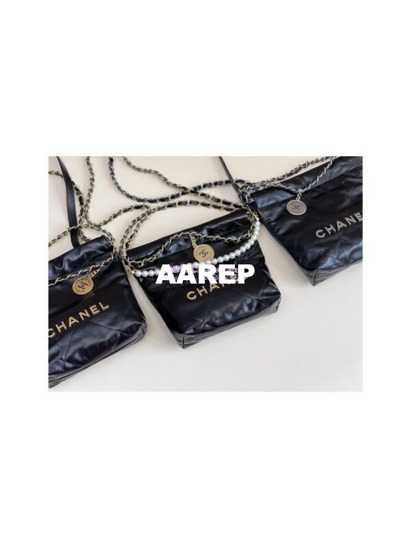 Replica Chanel Mini 22 Handbag Shiny Calfskin & Gold Metal AS3980 Black 3