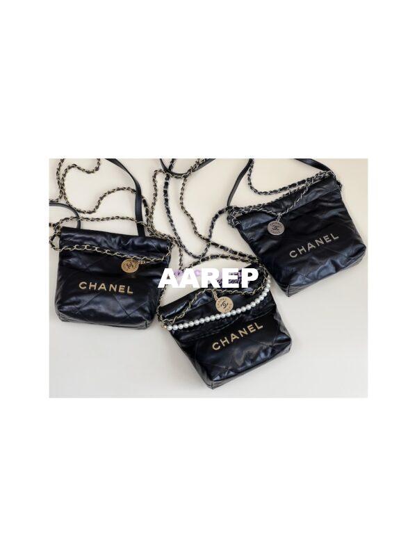 Replica Chanel Mini 22 Handbag Shiny Calfskin & Gold Metal AS3980 Black 4