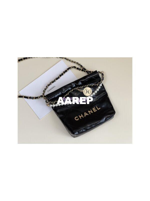 Replica Chanel Mini 22 Handbag Shiny Calfskin & Gold Metal AS3980 Black 5
