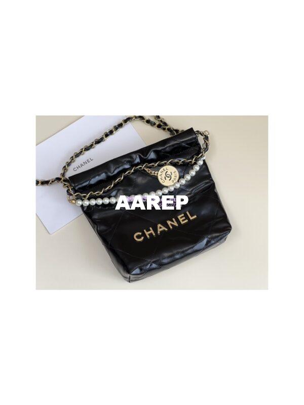 Replica Chanel Mini 22 Handbag Shiny Calfskin & Gold Metal AS3980 Black 6