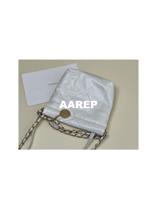 Replica Chanel Mini 22 Handbag Shiny Calfskin & Gold Metal AS3980 White 32
