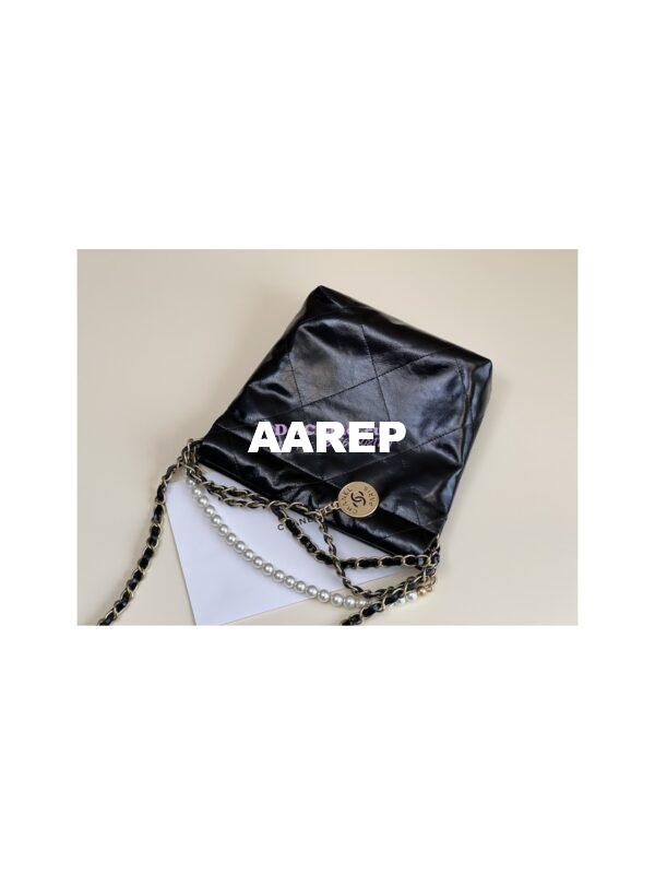 Replica Chanel Mini 22 Handbag Shiny Calfskin & Gold Metal AS3980 Black 13