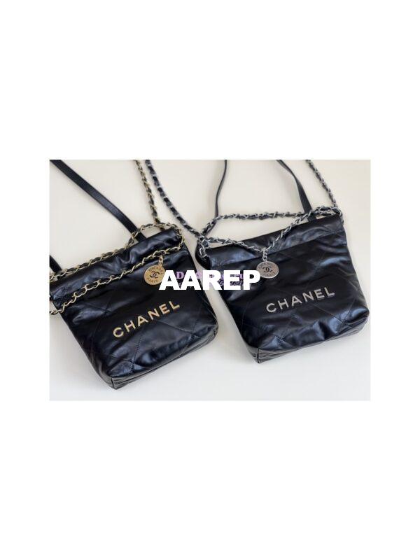 Replica Chanel Mini 22 Handbag Shiny Calfskin & Gold Metal AS3980 Black 18