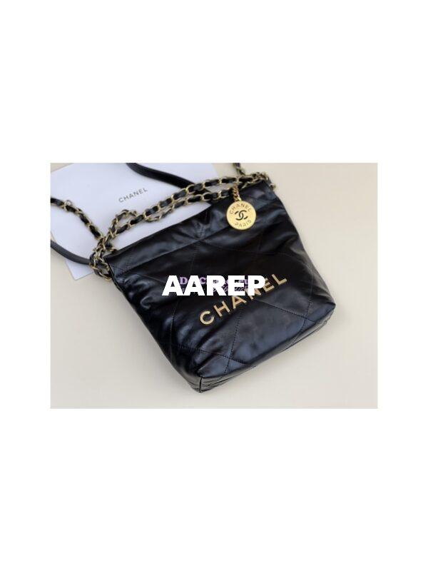 Replica Chanel Mini 22 Handbag Shiny Calfskin & Gold Metal AS3980 Black 20
