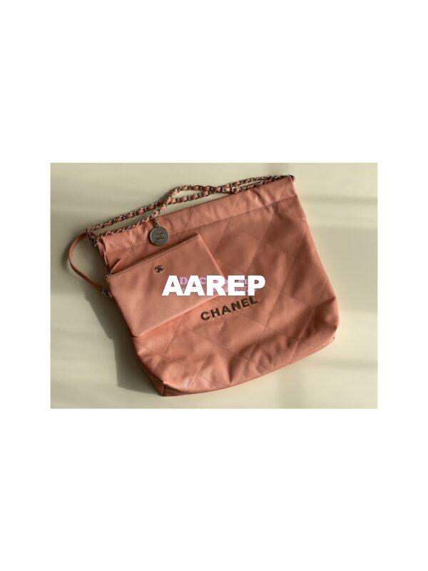 Replica Chanel 22 Handbag Grained Shiny Calfskin & Silver Metal AS3260 AS3261 Coral 9