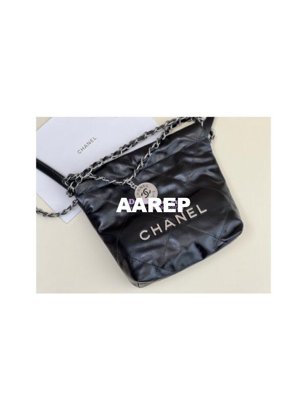 Replica Chanel Mini 22 Handbag Shiny Calfskin & Gold Metal AS3980 Black 31