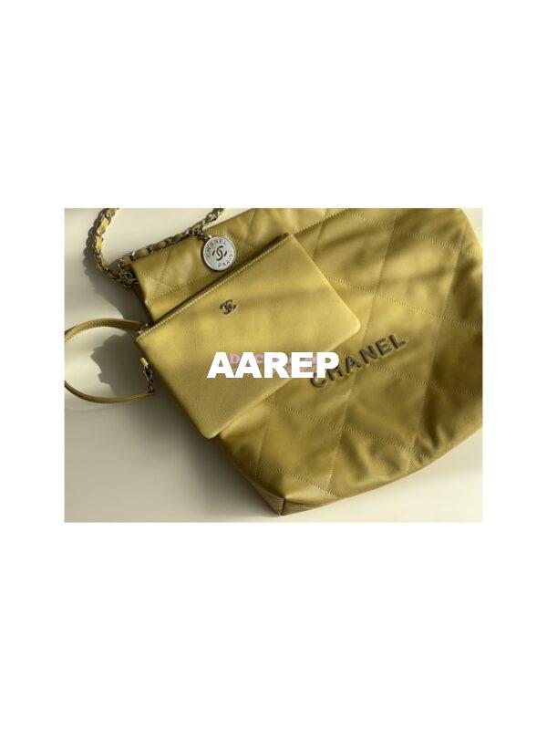 Replica Chanel 22 Handbag Grained Shiny Calfskin & Silver Metal AS3260 AS3261 Yellow 2