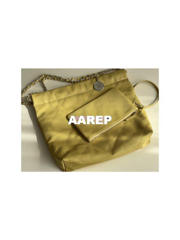 Replica Chanel 22 Handbag Grained Shiny Calfskin & Silver Metal AS3260 AS3261 Yellow 4