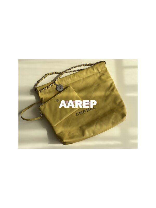 Replica Chanel 22 Handbag Grained Shiny Calfskin & Silver Metal AS3260 AS3261 Yellow 10