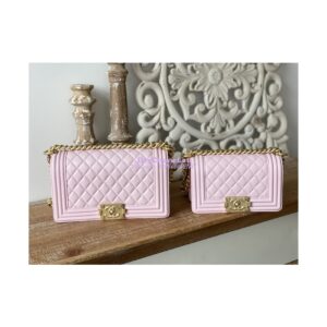 Replica Chanel Boy Handbag in Lambskin with Matte Gold Hardware 67086 Sakura Pink