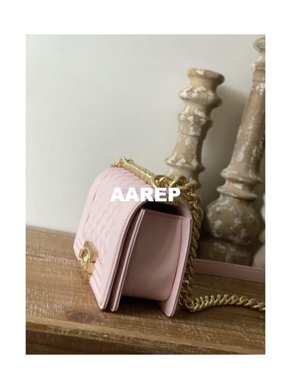 Replica Chanel Boy Handbag in Lambskin with Matte Gold Hardware 67086 Sakura Pink 5