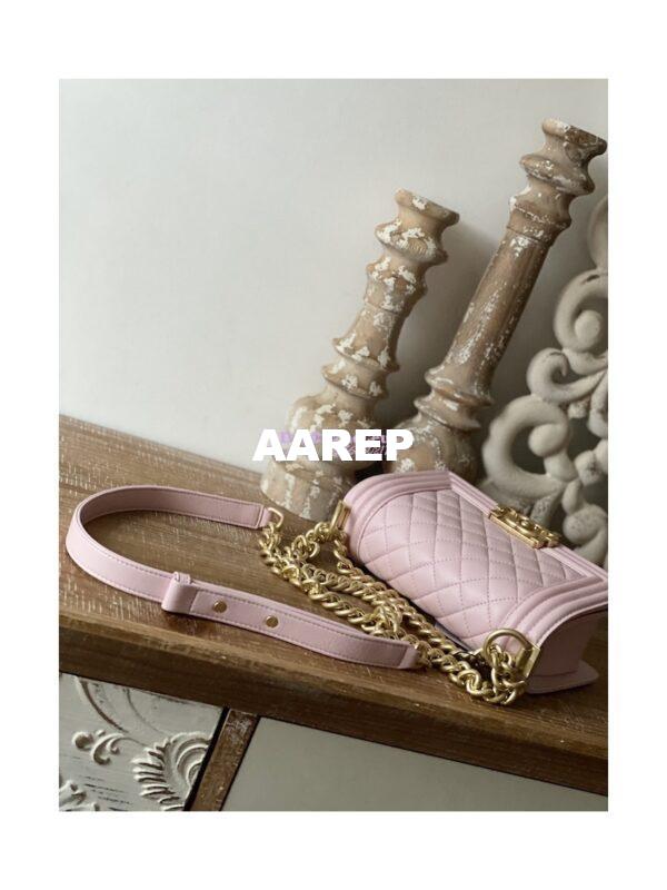 Replica Chanel Boy Handbag in Lambskin with Matte Gold Hardware 67086 Sakura Pink 6