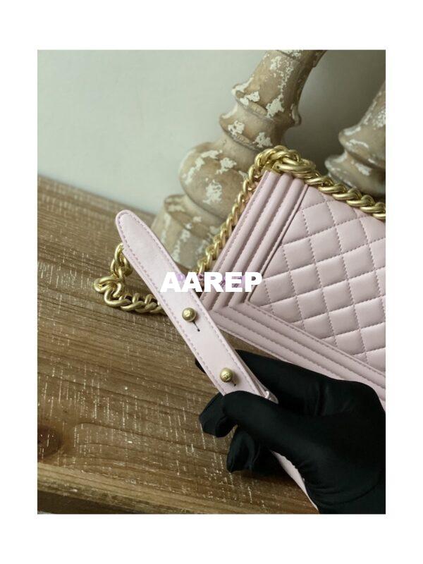 Replica Chanel Boy Handbag in Lambskin with Matte Gold Hardware 67086 Sakura Pink 10