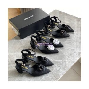 Replica Chanel Open Shoes 55mm in Lambskin G38365 with Camellia Black